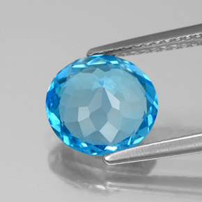 Topacio azul natural de 2,89 ct, corte redondo, SI