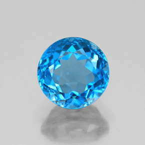 Topacio azul natural de 3,48 ct, corte redondo, VS