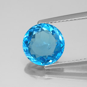 Topacio azul natural de 3,09 ct, corte redondo, SI