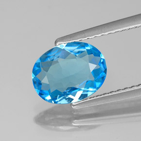 Topacio azul natural de 1,64 ct, corte óvalo, VS