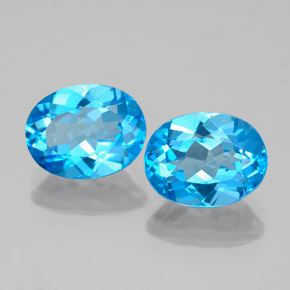 Gemas de topacio azul natural de  ct, corte óvalo, VVS-VS