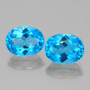 Gemas de topacio azul natural de  ct, corte óvalo, VVS-VS