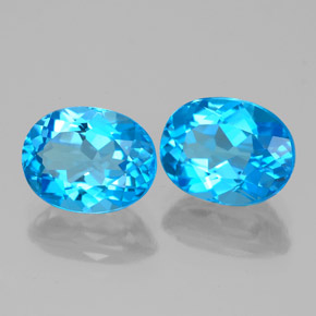 Gemas de topacio azul natural de  ct, corte óvalo, VVS-VS
