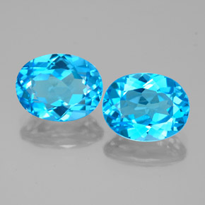 Gemas de topacio azul natural de  ct, corte óvalo, VVS-VS