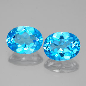 Gemas de topacio azul natural de  ct, corte óvalo, VS