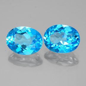 Gemas de topacio azul natural de  ct, corte óvalo, VS