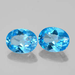 Gemas de topacio azul natural de  ct, corte óvalo, VVS-VS