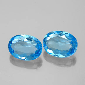 Gemas de topacio azul natural de  ct, corte óvalo, VS