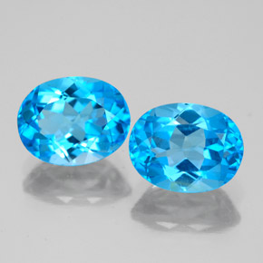 Gemas de topacio azul natural de  ct, corte óvalo, VS