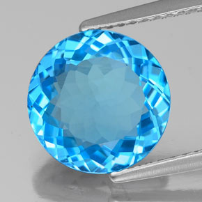 Topacio azul natural de 3,90 ct, corte redondo, VS