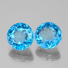 Gemas de topacio azul natural de  ct, corte redondo, VS