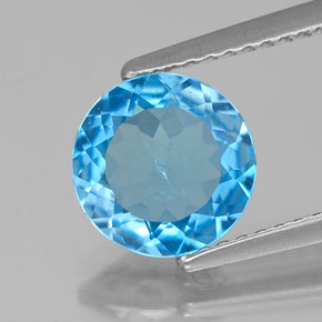 Topacio azul natural de 1,77 ct, corte redondo, SI