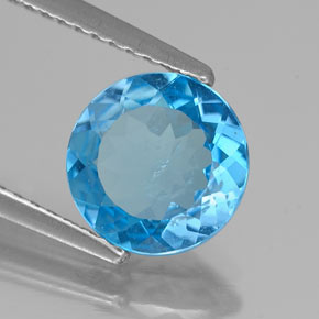 Topacio azul natural de 1,77 ct, corte redondo, SI