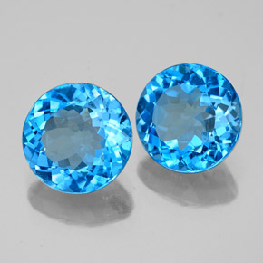 Gemas de topacio azul natural de  ct, corte redondo, VS-SI