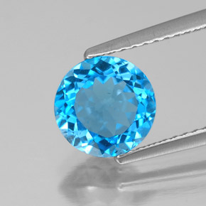 Topacio azul natural de 2,06 ct, corte redondo, VS