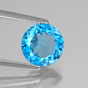 Topacio azul natural de 2,06 ct, corte redondo, VS