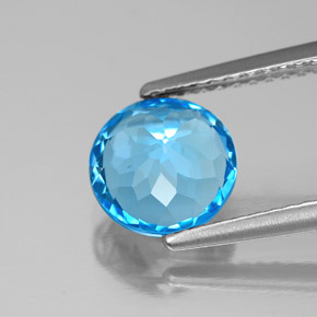 Topacio azul natural de 2,06 ct, corte redondo, VS