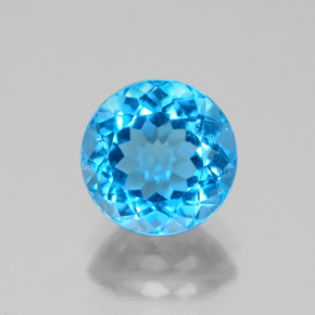 Topacio azul natural de 2,43 ct, corte redondo, VS-SI