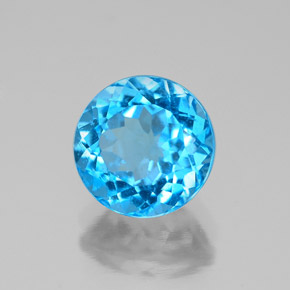 Topacio azul natural de 2,43 ct, corte redondo, VS-SI