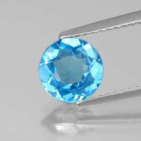 Topacio azul natural de 1,58 ct, corte redondo, VS