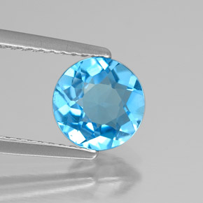 Topacio azul natural de 1,58 ct, corte redondo, VS