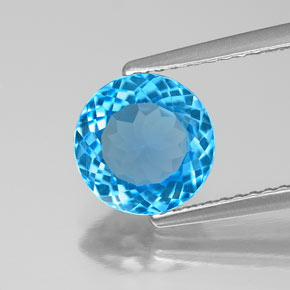 Topacio azul natural de 2,09 ct, corte redondo, VS
