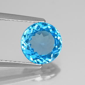 Topacio azul natural de 2,09 ct, corte redondo, VS