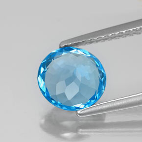 Topacio azul natural de 2,09 ct, corte redondo, VS
