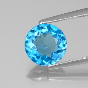Topacio azul natural de 1,68 ct, corte redondo, VS