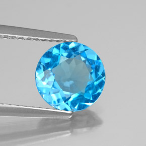 Topacio azul natural de 1,68 ct, corte redondo, VS