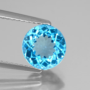 Topacio azul natural de 2,12 ct, corte redondo, VVS-VS