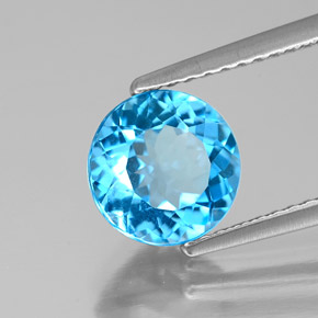Topacio azul natural de 2,12 ct, corte redondo, VVS-VS