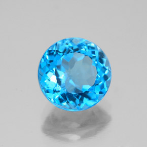 Topacio azul natural de 2,53 ct, corte redondo, VS