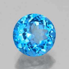 Topacio azul natural de 2,32 ct, corte redondo, VS