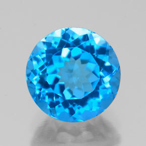 Topacio azul natural de 2,62 ct, corte redondo, VS