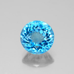 Topacio azul natural de 2,39 ct, corte redondo, VS