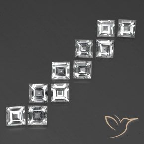 Gemas de Topacio Blanco claro natural de 8.05 ct, Cuadrado, VVS-VS