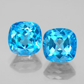 Gemas de topacio azul natural de  ct, corte cojín, VVS-VS