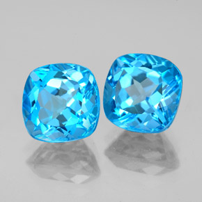 Gemas de topacio azul natural de  ct, corte cojín, VVS-VS