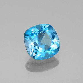 Topacio azul natural de 1,42 ct, corte cojín, VS