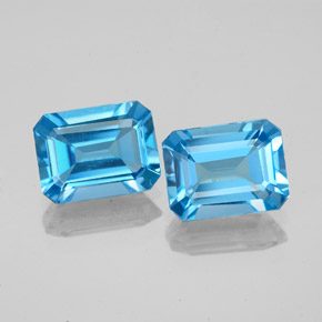 Gemas de topacio azul natural de  ct, corte esmeralda, VVS