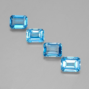 Gemas de topacio azul natural de  ct, corte esmeralda, VVS