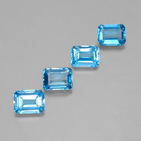 Gemas de topacio azul natural de  ct, corte esmeralda, VVS