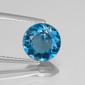 Topacio azul natural de 2,06 ct, corte redondo, VVS