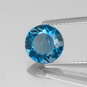 Topacio azul natural de 2,06 ct, corte redondo, VVS