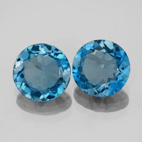 Gemas de topacio azul natural de  ct, corte redondo, VVS-VS