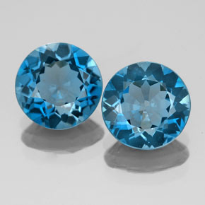 Gemas de topacio azul natural de  ct, corte redondo, VVS-VS