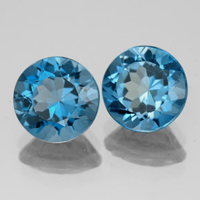 Gemas de topacio azul natural de  ct, corte redondo, VS