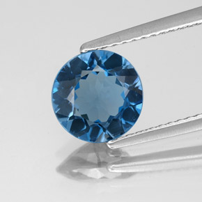 Topacio azul natural de 1,80 ct, corte redondo, VS