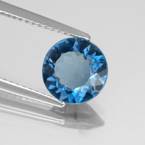 Topacio azul natural de 1,80 ct, corte redondo, VS